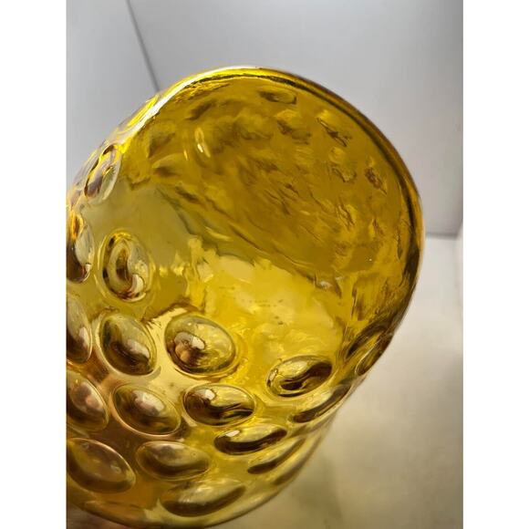 Vintage Mid Century Modern Amber Yellow Bubble Coin Dot Art Glass Vase 8” Tall - Picture 3 of 4